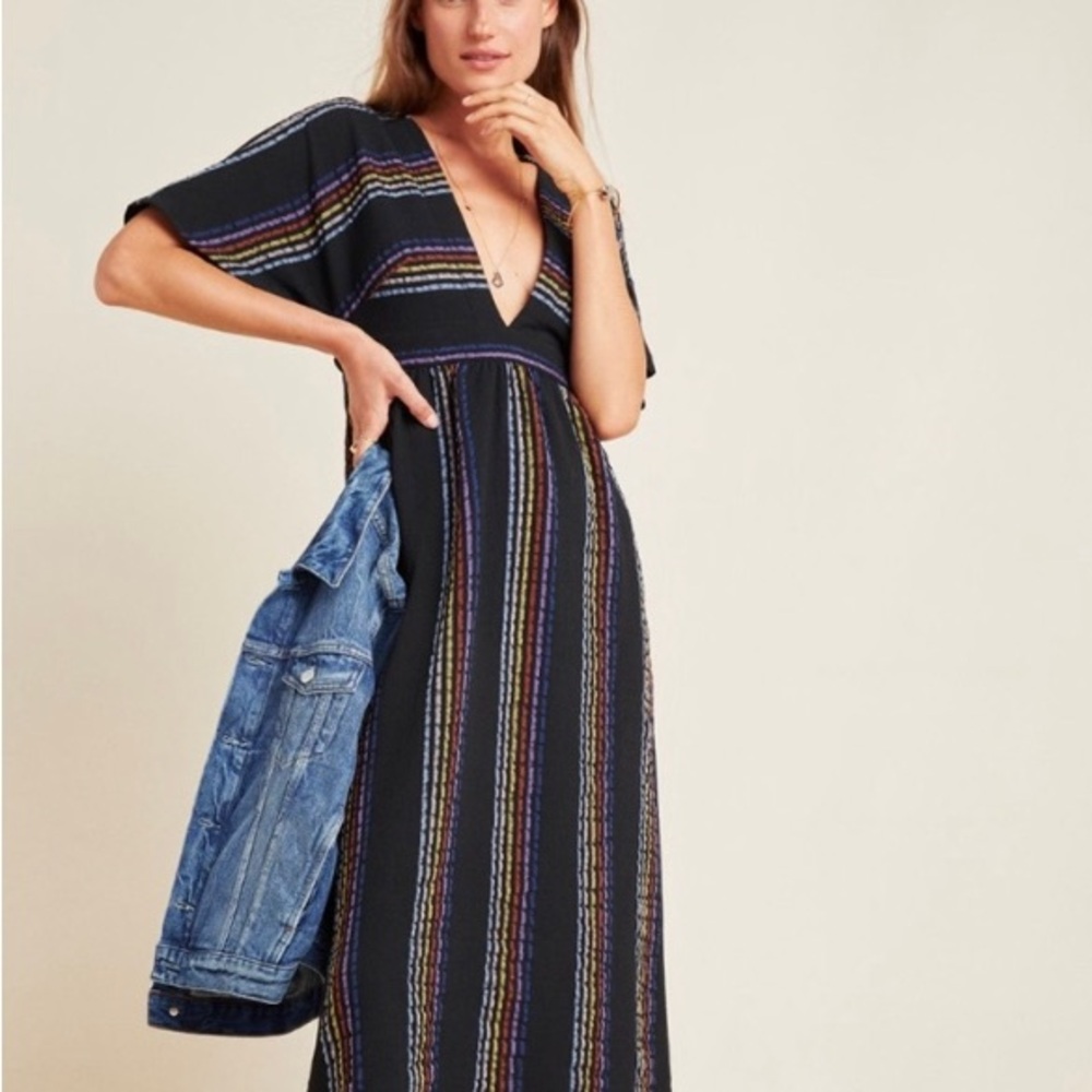 The Odell’s sienna dress rainbow stripe maxi with deep v size L garmentory